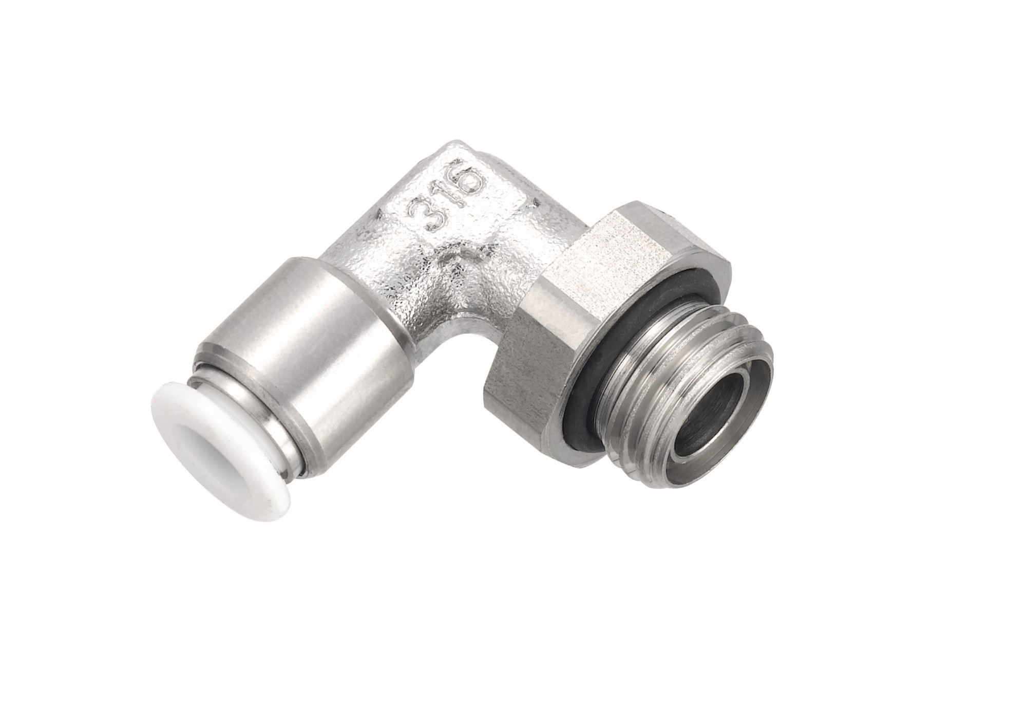 Raccord instantané coudé 90° mâle cylindrique orientable en inox 316L